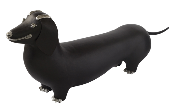 Brown Leather Dachshund Stool