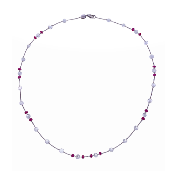 Double Drilled Diamond Necklace with Ruby