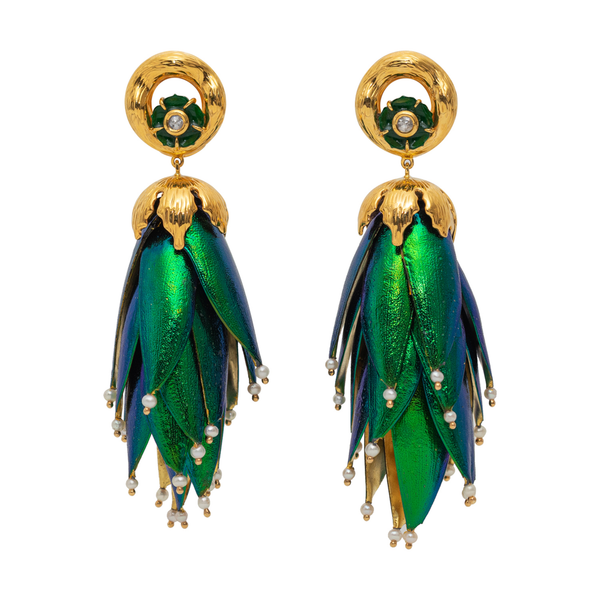 Scarab Earrings with Jade and Diamond